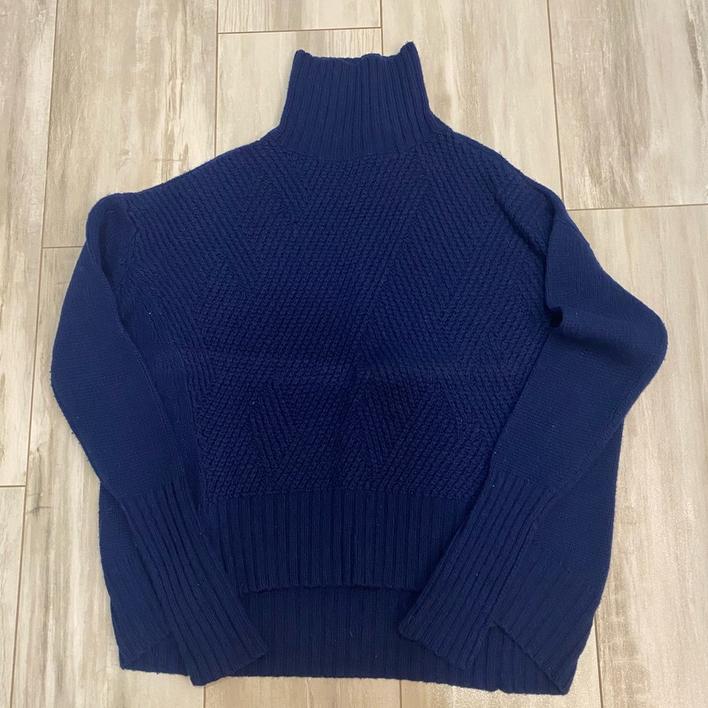 Moth Monochrome Navy Blue Wool Blend Long Sleeve Turtleneck Sweater, size small